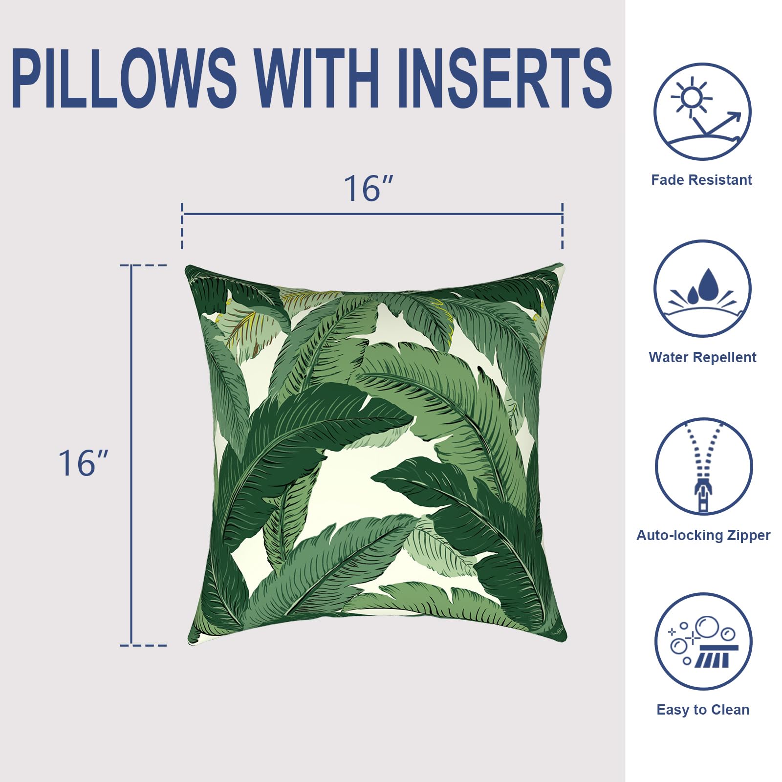 16x16 Inch Waterproof Outdoor Throw Pillows Set of 2 - Durable Patio Cushions for Garden Furniture, Deck & Poolside (Swaying Palms Green) | Perfect for Porch Swing, Hammock & Outdoor Lounge Chairs