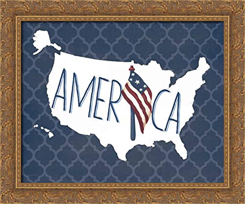 34x28 Gold Ornate Framed Canvas Art Print 'America' by Jo Moulton - Perfect for Living Room, Office & Home Decor