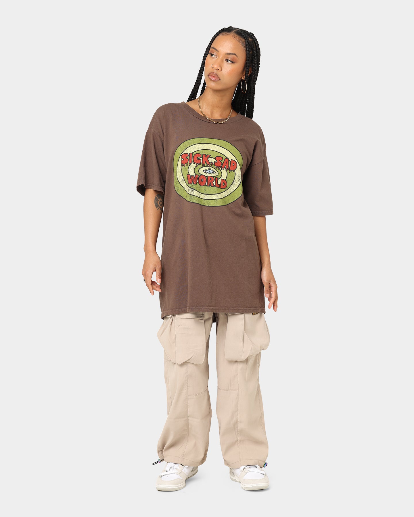 American Thrift X Daria Sick Sad World Graphic T-Shirt - Brown Vintage Cartoon Tee for Casual Wear & 90s Nostalgia Fans