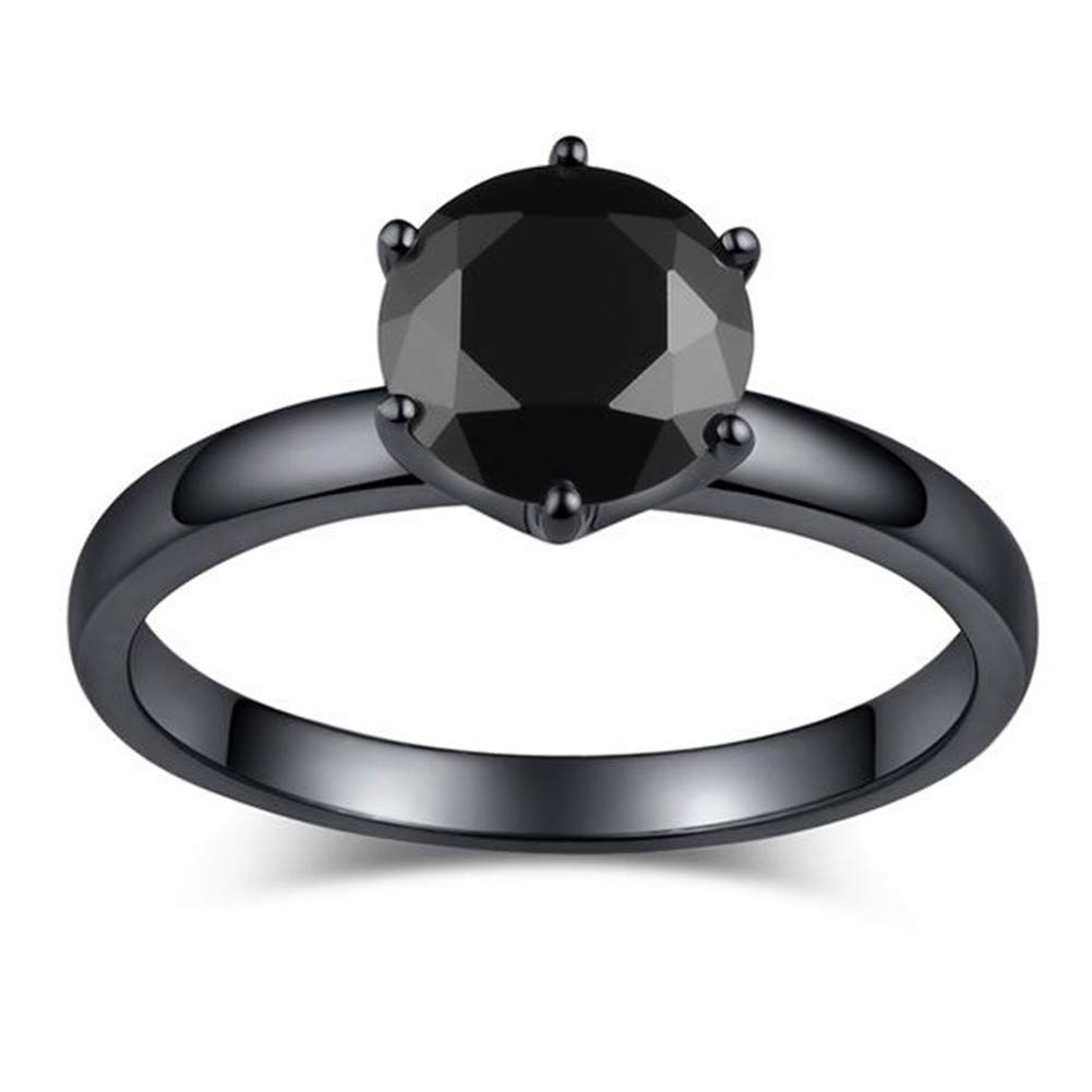 Jeulia 925 Sterling Silver Black Diamond Solitaire Ring for Women & Men - Round Cut Engagement Wedding Band - Perfect for Proposals, Anniversaries, and Special Occasions