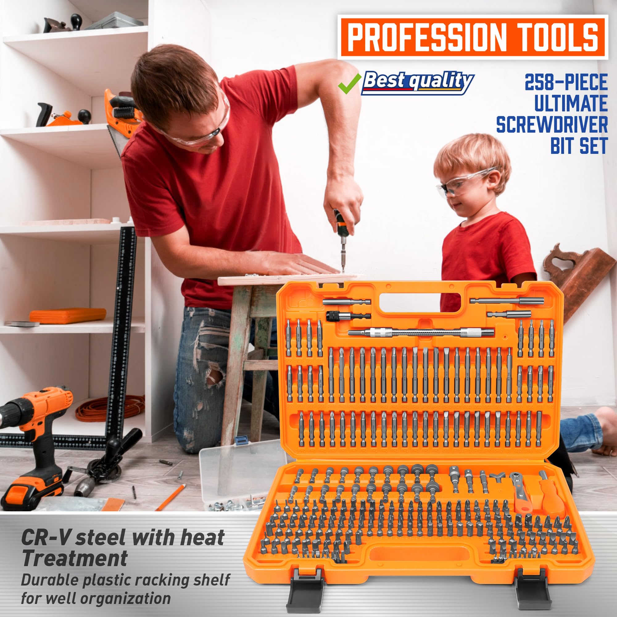 Amartisan 258-Piece Ultimate Screwdriver Bit Set - Chrome Vanadium Steel Security Bits with Holder & Nut Drivers - Professional Tool Kit for Home Repair, DIY Projects & Automotive Maintenance (Orange)