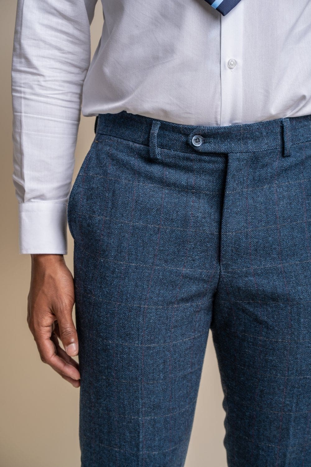 Cavani Carnegi Men's Slim Fit Blue Check Tweed Dress Pants - Formal Office Wear & Business Casual Trousers for Professional Style