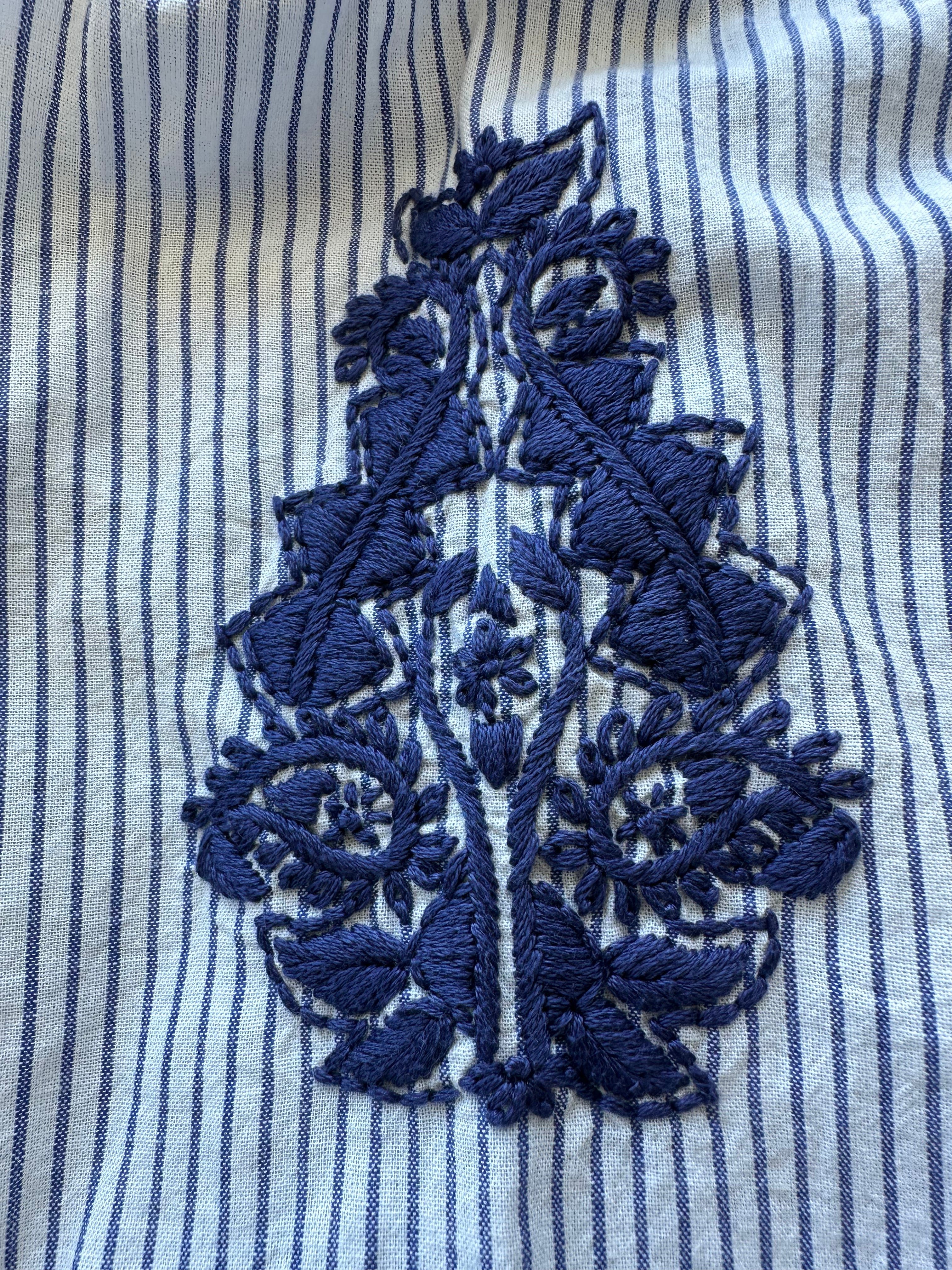 Harborview Striped Blouse with Hand Embroidery - Elegant Women's Top for Office, Party & Casual Wear