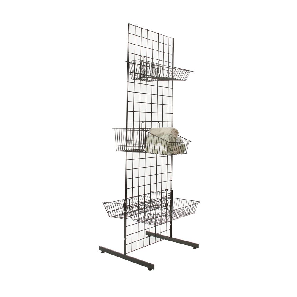 2' x 4' Black Gridwall Panel Tower with T-Base Floor Display Kit - Versatile Retail Store Fixture for Clothing, Accessories & Merchandise Display