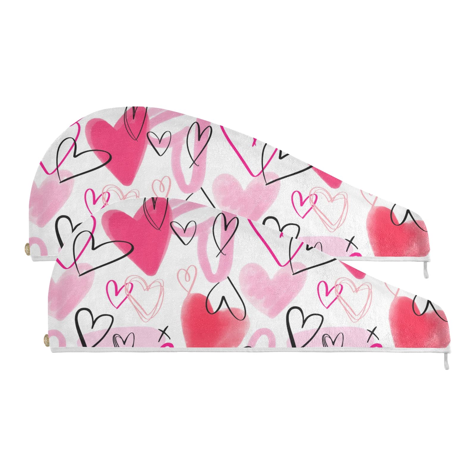 Valentine Heart Microfiber Hair Towel Wrap - Quick Dry Hair Turban for Women, Girls & Kids - Soft & Absorbent 2 Pack (9.45 x 24 inches) - Perfect for Post-Shower, Swimming & Spa Days