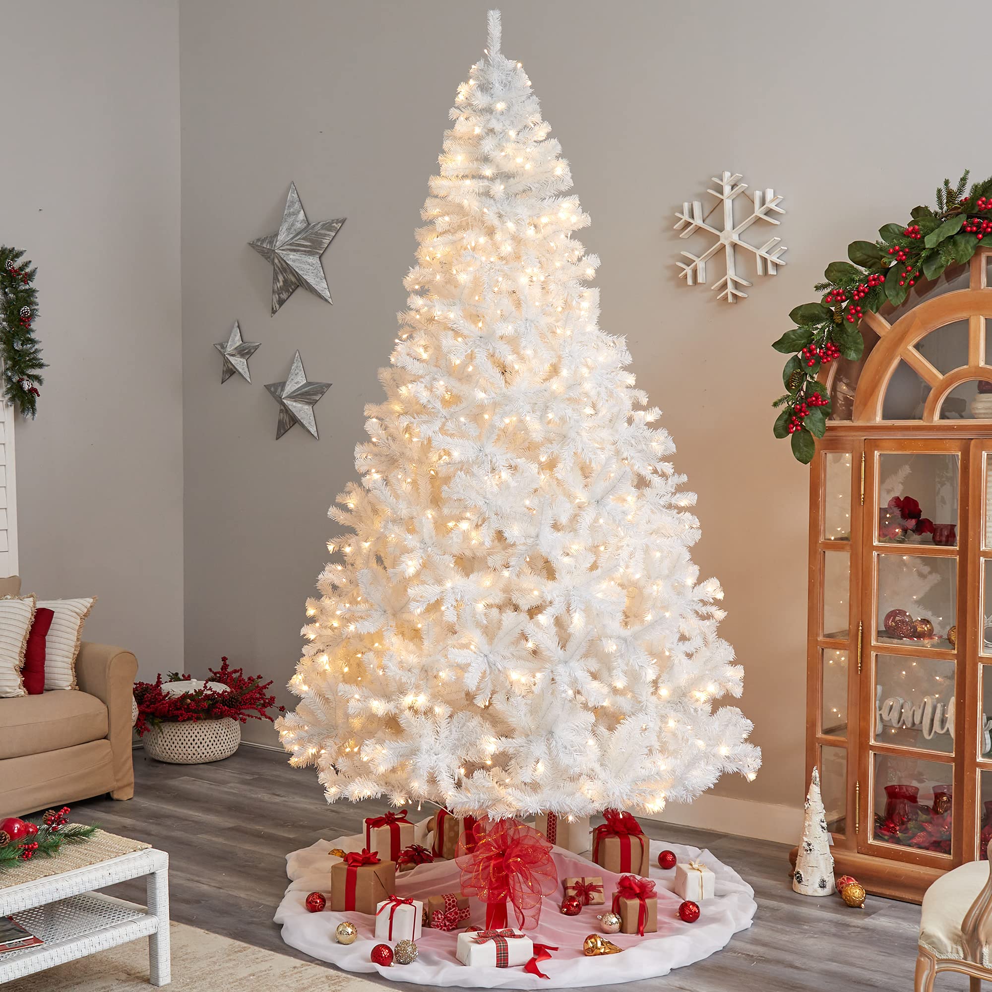 Nearly Natural 10ft Pre-Lit Artificial Christmas Tree with 2200 Bendable Branches & 800 Warm White LED Lights - Metal Stand for Stability | Perfect for Living Room, Office & Holiday Decorations