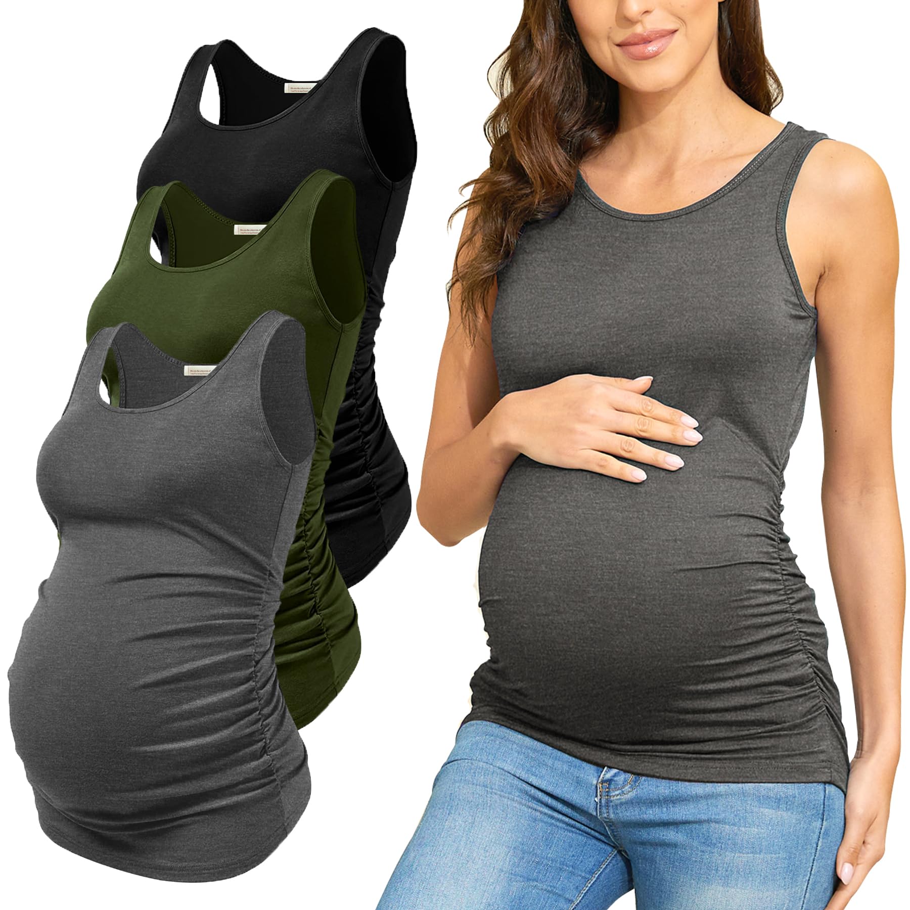 **PARNIXS Women's Maternity Tank Tops - 3 Pack Sleeveless Summer Pregnancy Shirts for Comfort & Style - Perfect for Casual Wear, Maternity Photos & Everyday Outfits**
