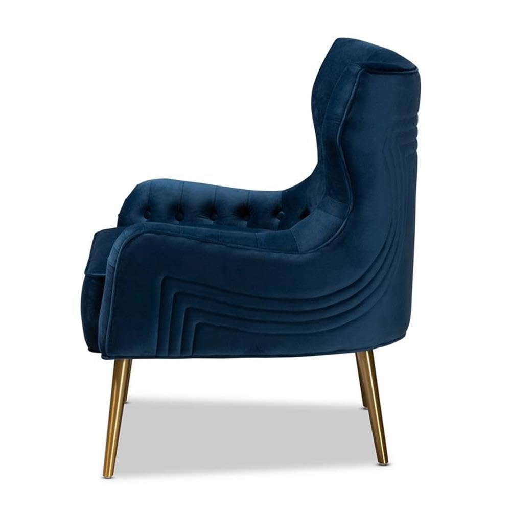 BOWERY HILL Modern Navy Blue Velvet Fabric Armchair with Gold Metal Frame - Elegant Living Room Accent Chair for Home Office or Lounge