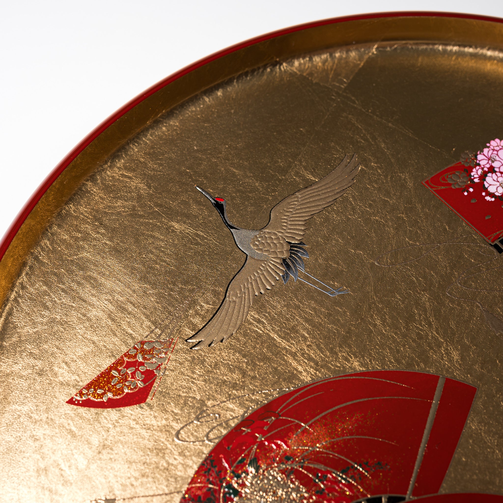 Premium Modern Yamanaka Lacquerware Tray with Gold Fan Motif - 27cm Handcrafted Japanese Serving Tray for Tea Ceremony, Sushi Presentation & Home Decor