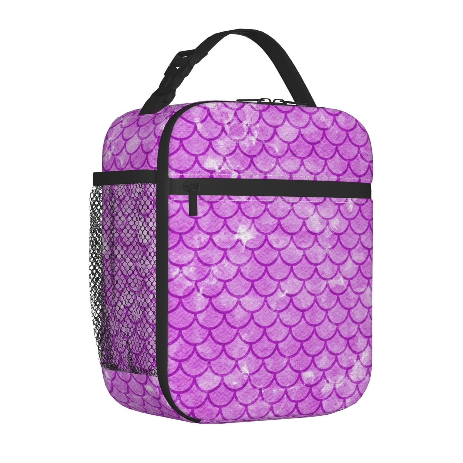 **Pink Mermaid Insulated Lunch Bag - Reusable Cooler Lunch Box for Women & Men, Leak-Proof Tote with Side Pocket for School, Work, Travel, Picnic & Outdoor Activities**