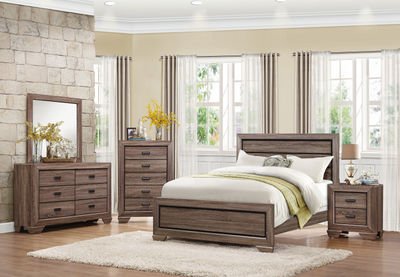 HEFX Furniture Bainbridge Urban 4-Piece Eastern King Bedroom Set in Rustic Beechwood - Bed, Nightstand, Dresser & Mirror for Modern Farmhouse & Rustic Home Decor
