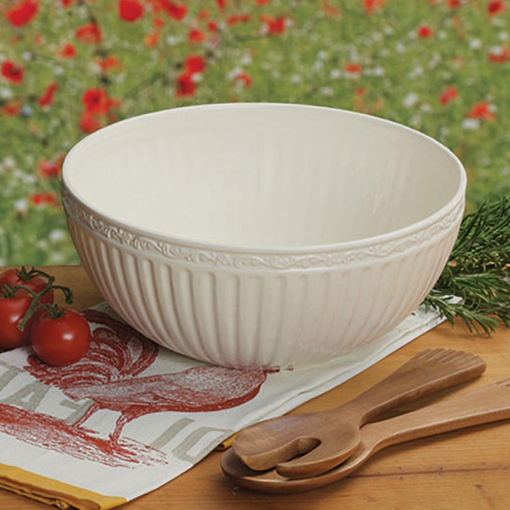 Italian Countryside® Ceramic Salad Bowl Set with Wooden Serving Utensils - Perfect for Dinner Parties, Picnics & Family Gatherings