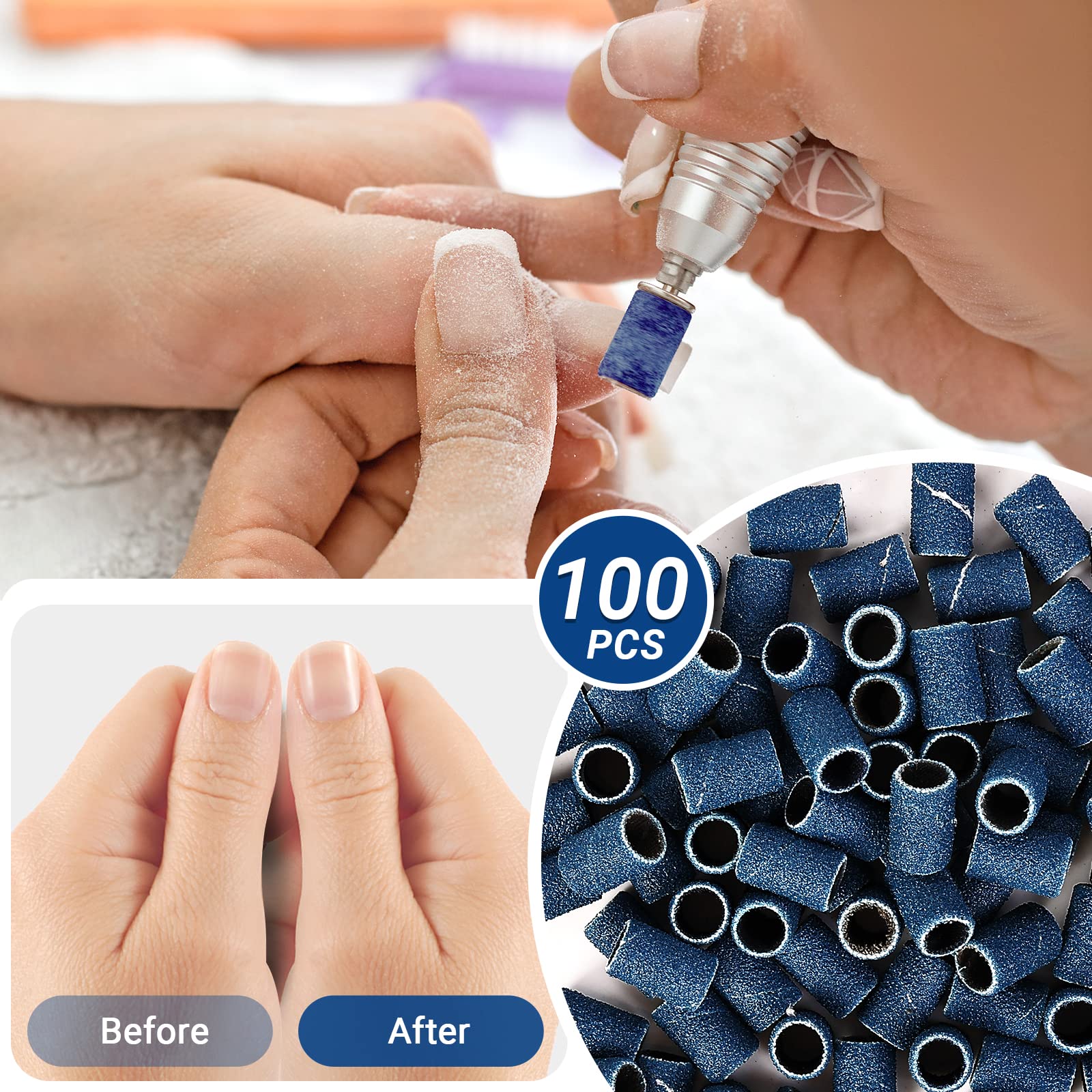 MelodySusie 100 Pcs Nail Drill Bits Sanding Bands - 180 Fine Grit Nail File Sanding Bands for Acrylic Nails, Gel Manicures & Pedicures - Perfect for Professional & At-Home Nail Care, Salon Use & DIY Nail Art