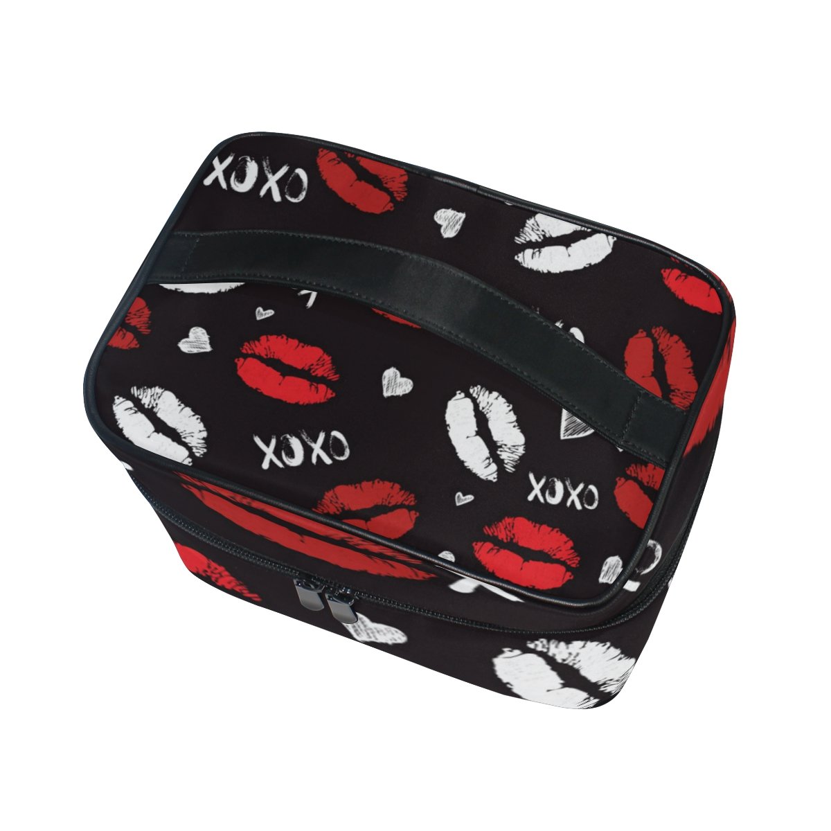 Cooper Girl Red Lips Cosmetic Bag - Waterproof Travel Makeup Organizer with Mirror | Perfect for Travel, Gym & Daily Beauty Storage