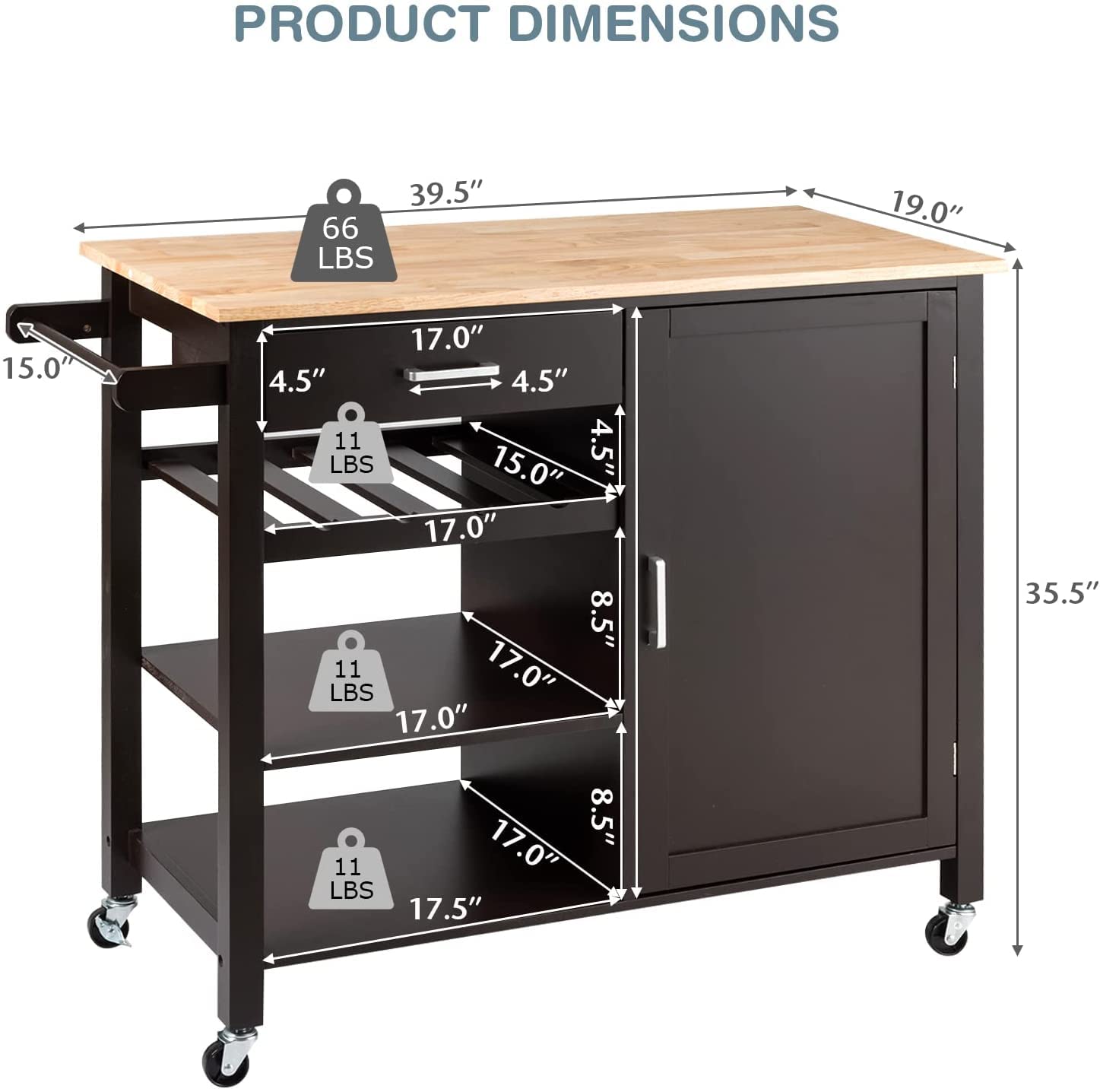 Hysache Kitchen Island Cart with Adjustable Shelves, Lockable Wheels & Wine Rack - Multi-Functional Rolling Storage Cabinet for Kitchen, Dining Room & Bar - Wooden Mobile Trolley in Brown/White (HW66112) - Perfect for Small Spaces, Entertaining & Extra Counter Space