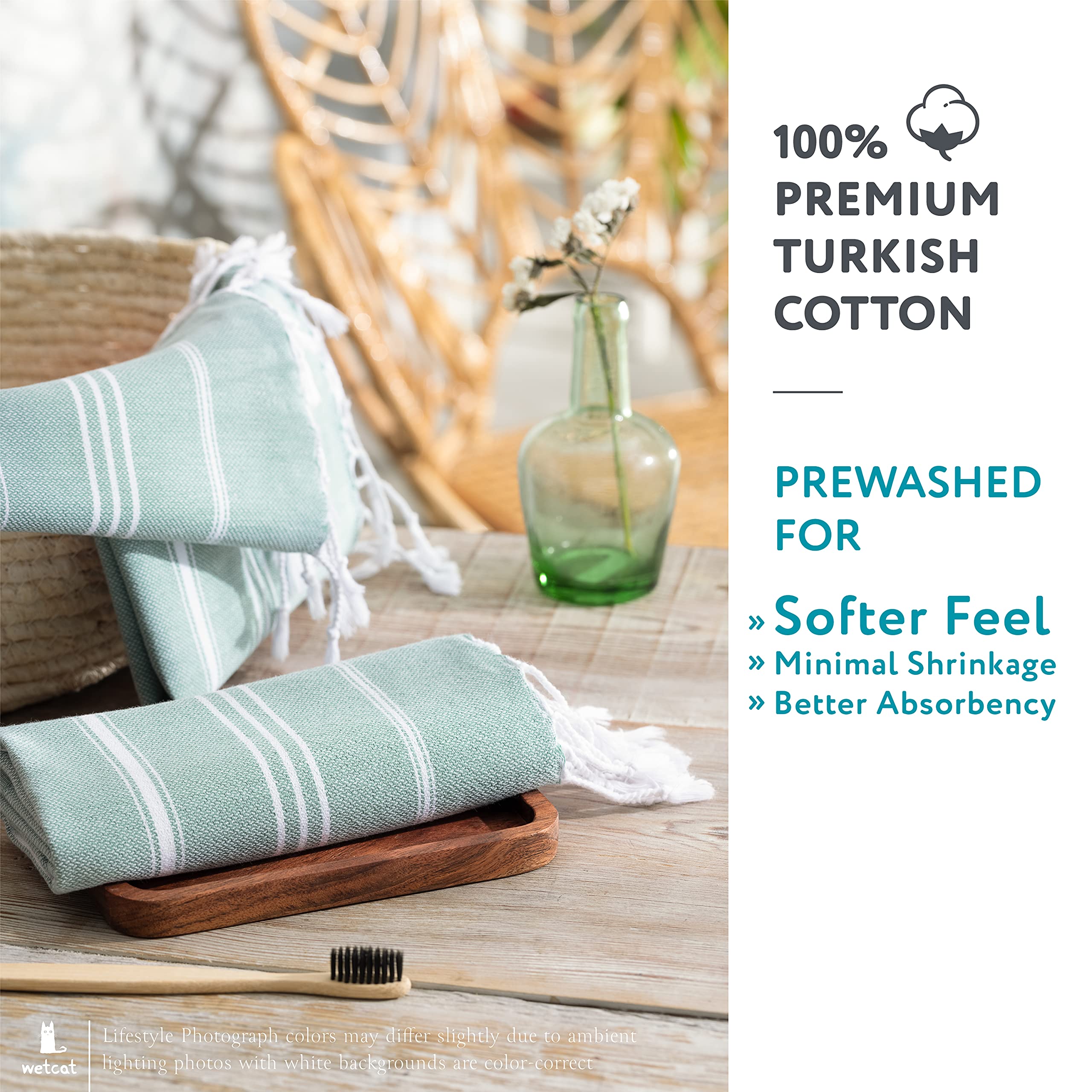 Premium WETCAT Turkish Hand Towels Set of 2 - 100% Turkish Cotton, Pre-Washed & Quick Drying (20