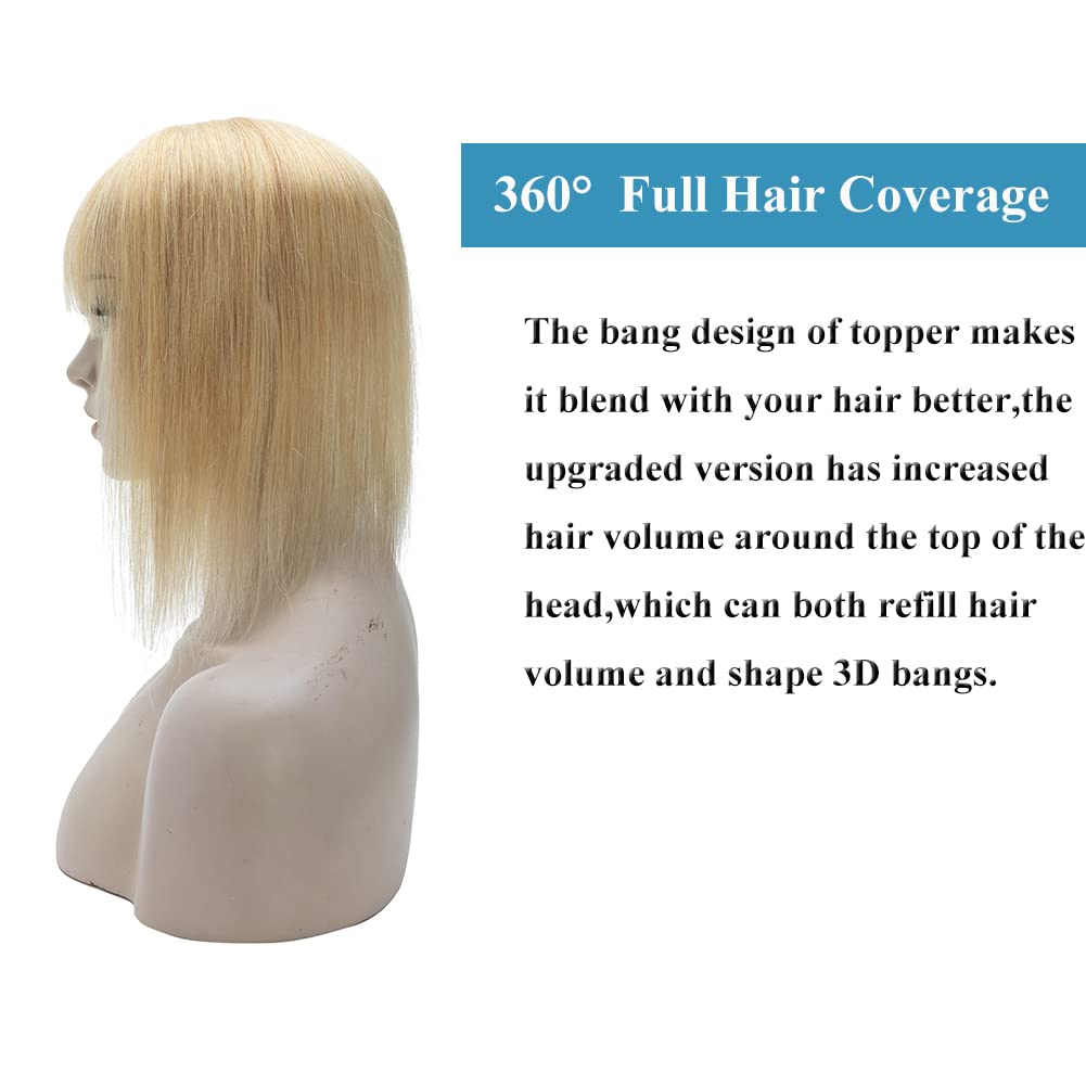 MY-LADY 100% Real Human Hair Topper with Bangs - Natural Mono Base Clip-In Hairpiece for Women - 10 Inch #24 Natural Blonde - Perfect for Hair Loss, Thinning Hair & Gray Coverage - Great for Daily Wear, Special Occasions & Confidence Boosting