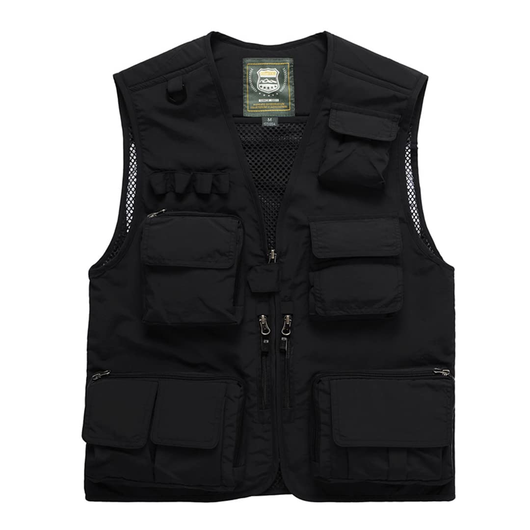 **Men's Breathable Mesh Fishing Vest with Multiple Pockets - Lightweight Outdoor Gear for Fishing, Hunting & Hiking - Black 4XL - Ideal for Anglers & Outdoor Enthusiasts**