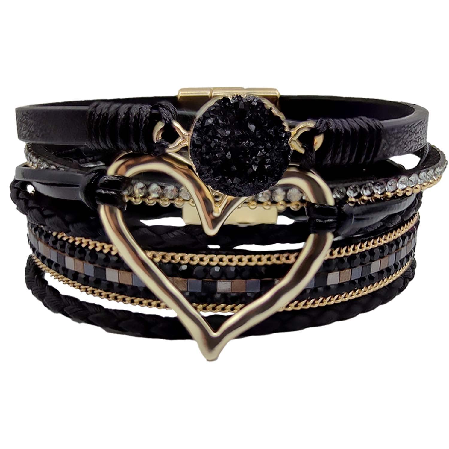 XLCTT Magnetic Clasp Boho Wrap Bracelets - Leather Cuff Bangle Beaded Bracelets for Women, Stackable Infinity Jewelry - Perfect for Casual Wear, Layering & Boho Fashion Accessories