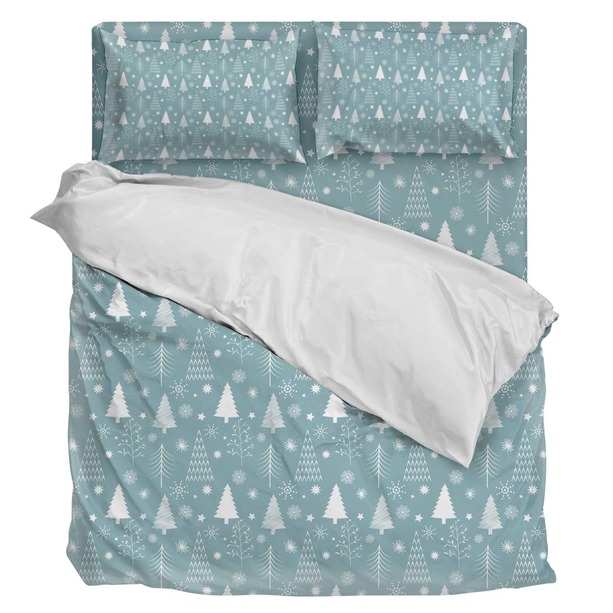 4 Piece Luxury Soft Twin Size Duvet Cover Bedding Set - Christmas Tree Snowflake Design (1 Duvet Cover, 1 Fitted Sheet, 2 Pillowcases) - Perfect for Holiday Decor, Guest Rooms & Cozy Winter Nights