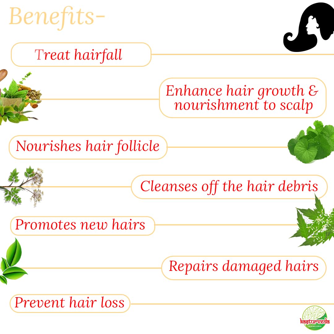 Kasturveda Hair Fall Reduction Shampoo 200ml - Anti Hair Loss Treatment for Dry & Frizzy Hair - Sulfate Free Shampoo for Women & Men - Perfect for Daily Use & Scalp Care