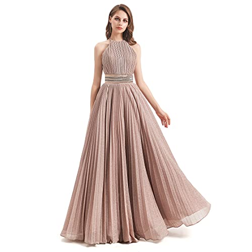 LYKYCYFG Women's Pleated Halter Maxi Dress - Elegant Wedding Bridesmaid & Evening Party Gown for Formal Events, Prom, Cocktail Parties & Summer Vacations