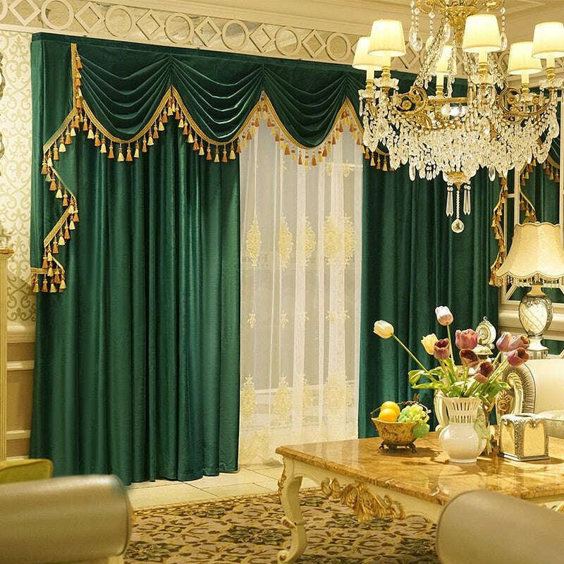 Remy Classic Velvet Curtains - Luxurious Green Window Drapes for Living Room & Bedroom - Blackout Thermal Insulated Curtain Panels for Home Decor