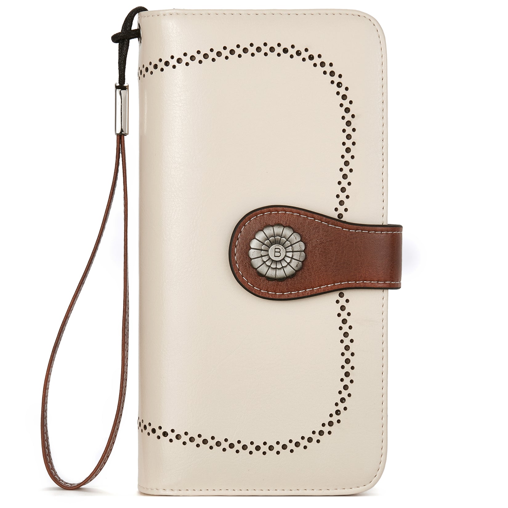 Lomy Genuine Leather Wallet for Women with Wrist Strap - Beige & Brown Crossbody Wallet | Perfect for Everyday Use, Travel & Gift Giving