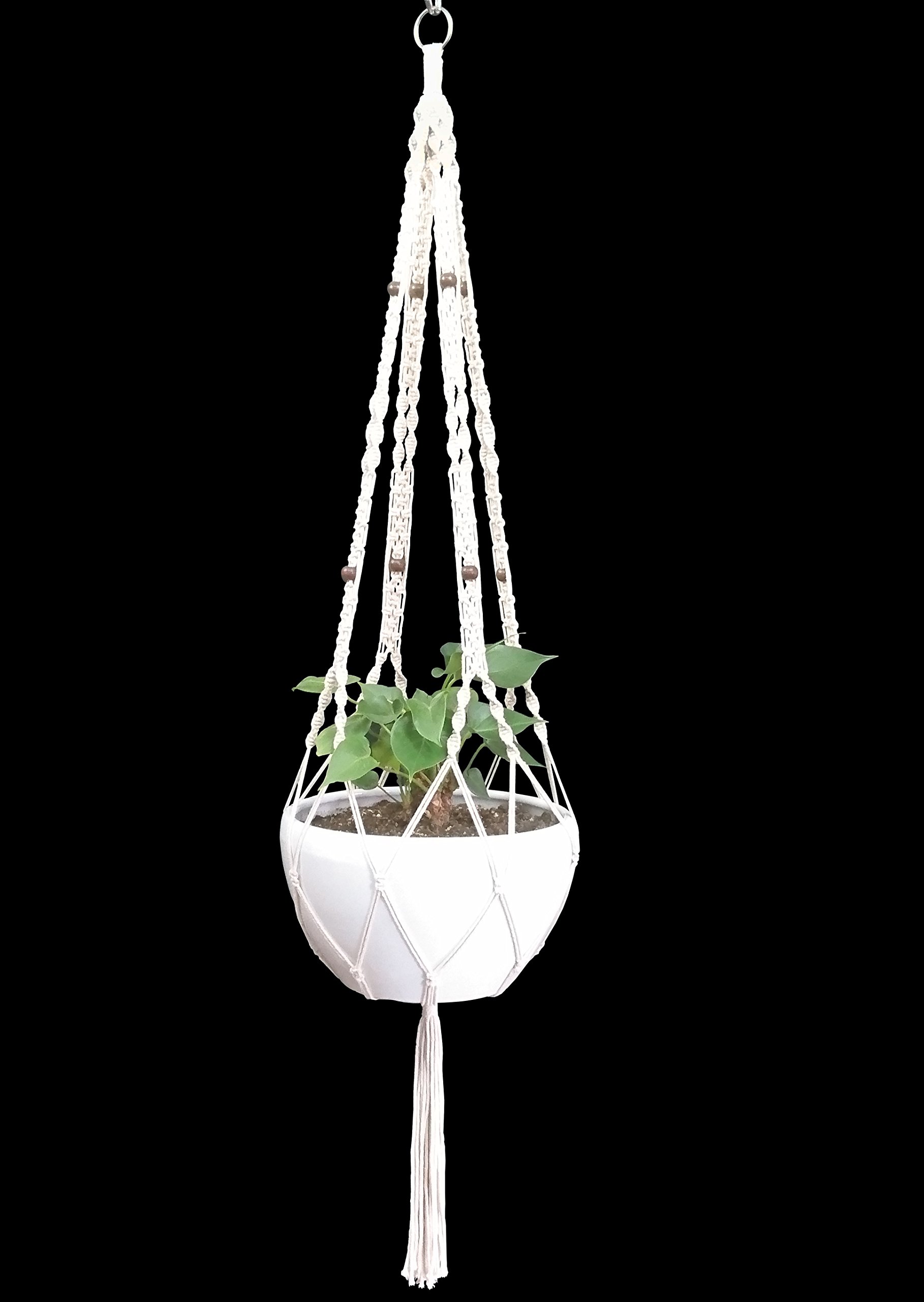 Macrame Plant Hanger - 4 Legs 59 Inch Hanging Planter for 12-13 Inch Pots (Cream Cotton) - Boho Home Decor for Indoor Plants, Living Room, Bedroom & Patio