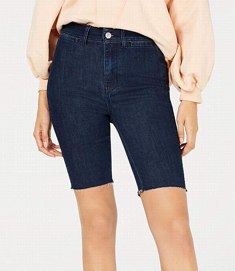 Free People Women's Raw Hem Dark Wash Bike Shorts - High Waist Workout Shorts for Running, Yoga & Cycling - Comfortable & Stylish Activewear