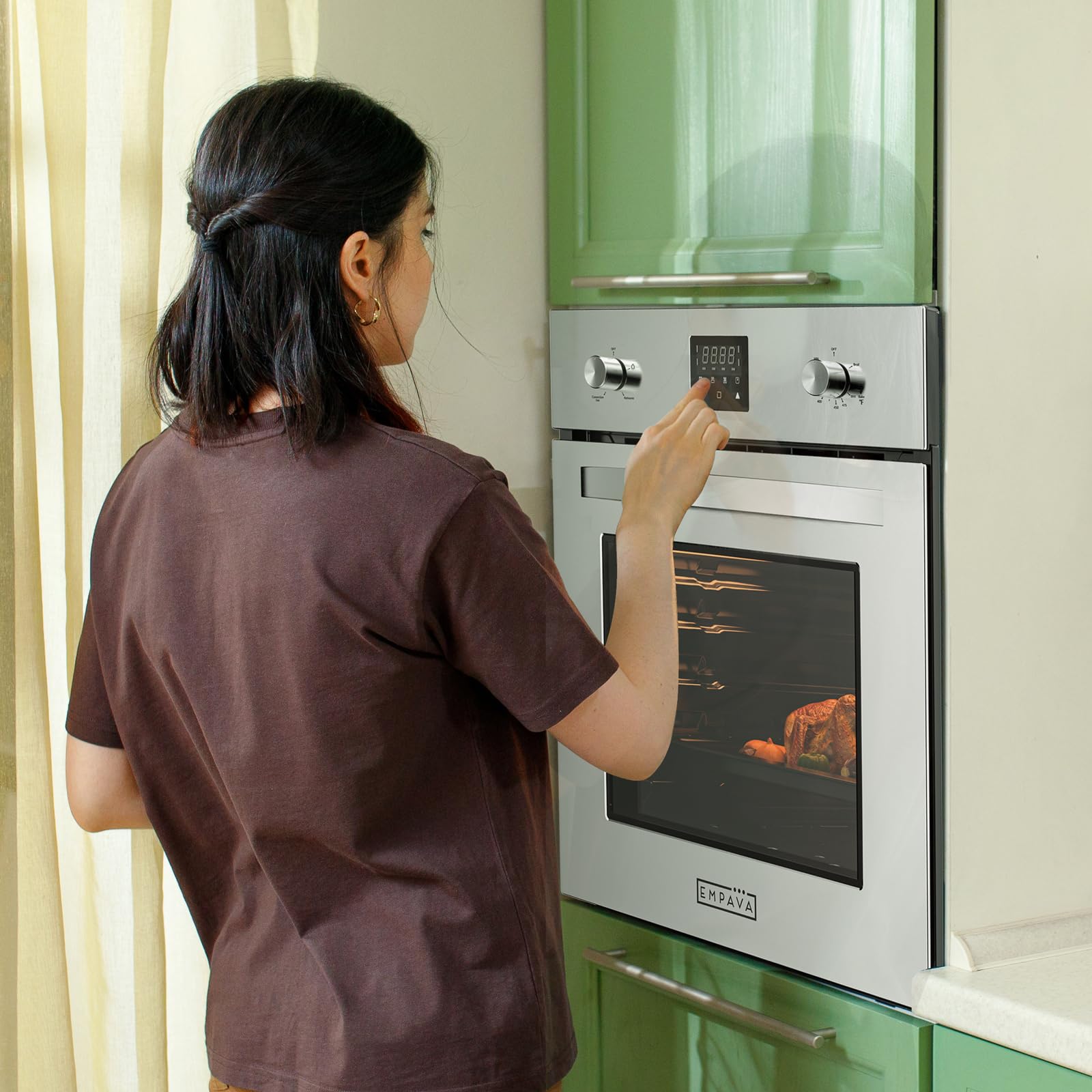 Empava 24 Inch Stainless Steel Single Gas Wall Oven with Convection Fan - Digital Timer, Bake, Broil & Rotisserie Functions for Home Kitchen Cooking and Baking