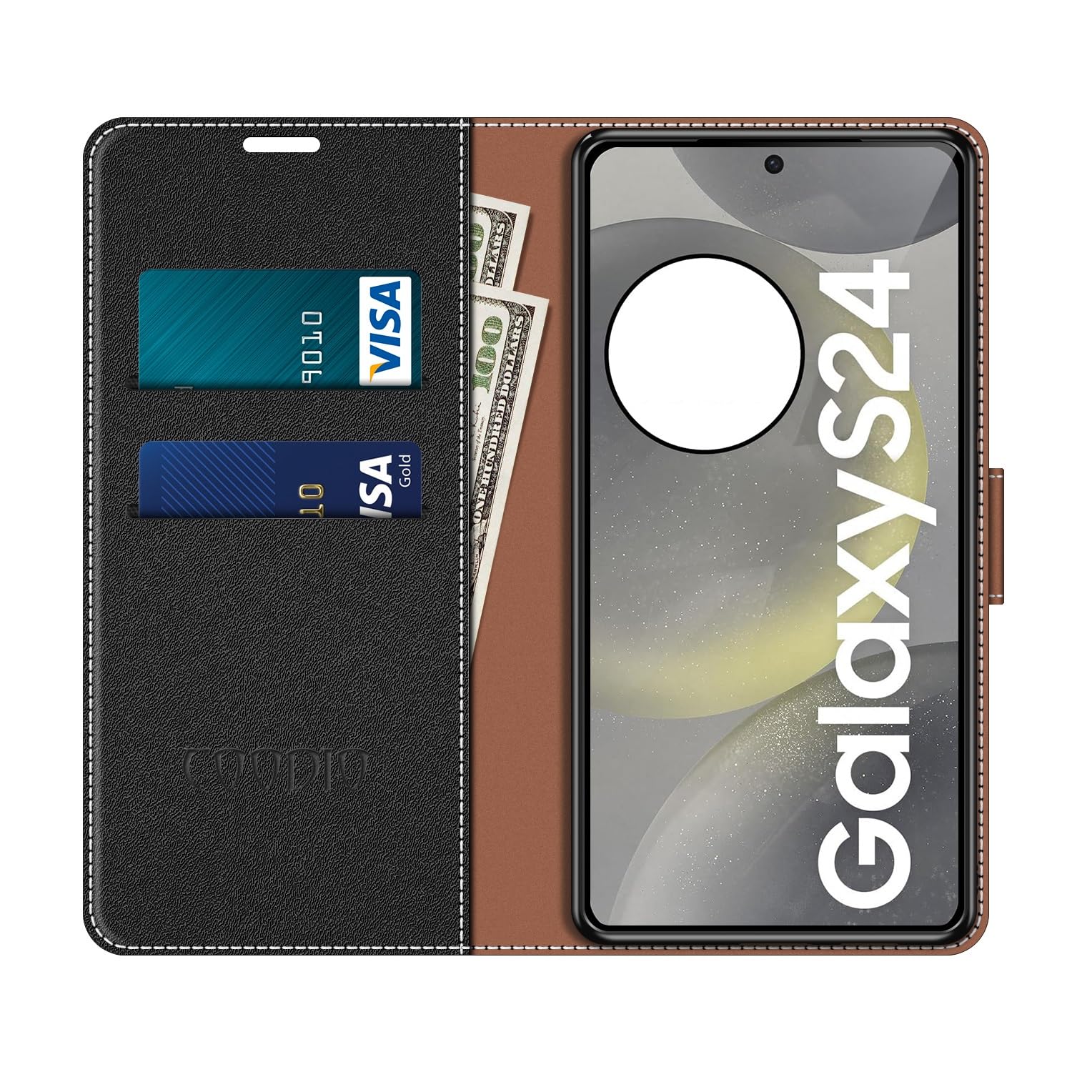 Premium Genuine Leather Flip Case for Samsung Galaxy S24 - Slim Protective Cover with Card Slots | Perfect for Business, Travel & Everyday Use