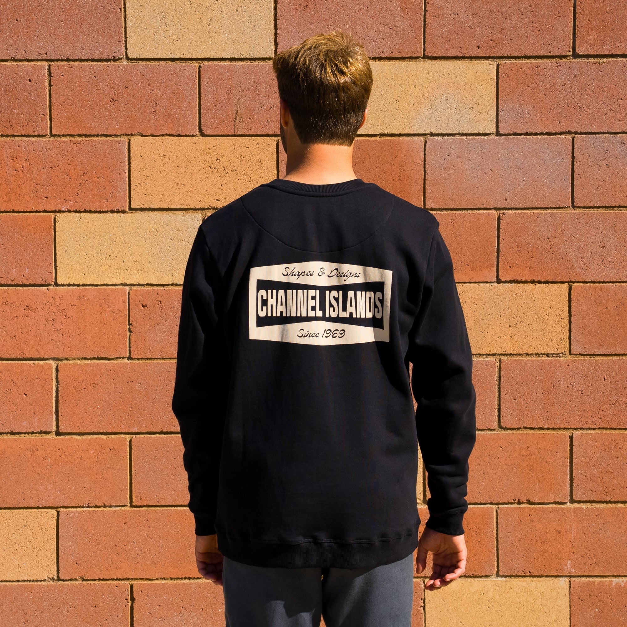 Channel Islands Men's Long Sleeve Crewneck Sweater - Black | Soft Cotton Knit Pullover for Casual Wear & Outdoor Activities