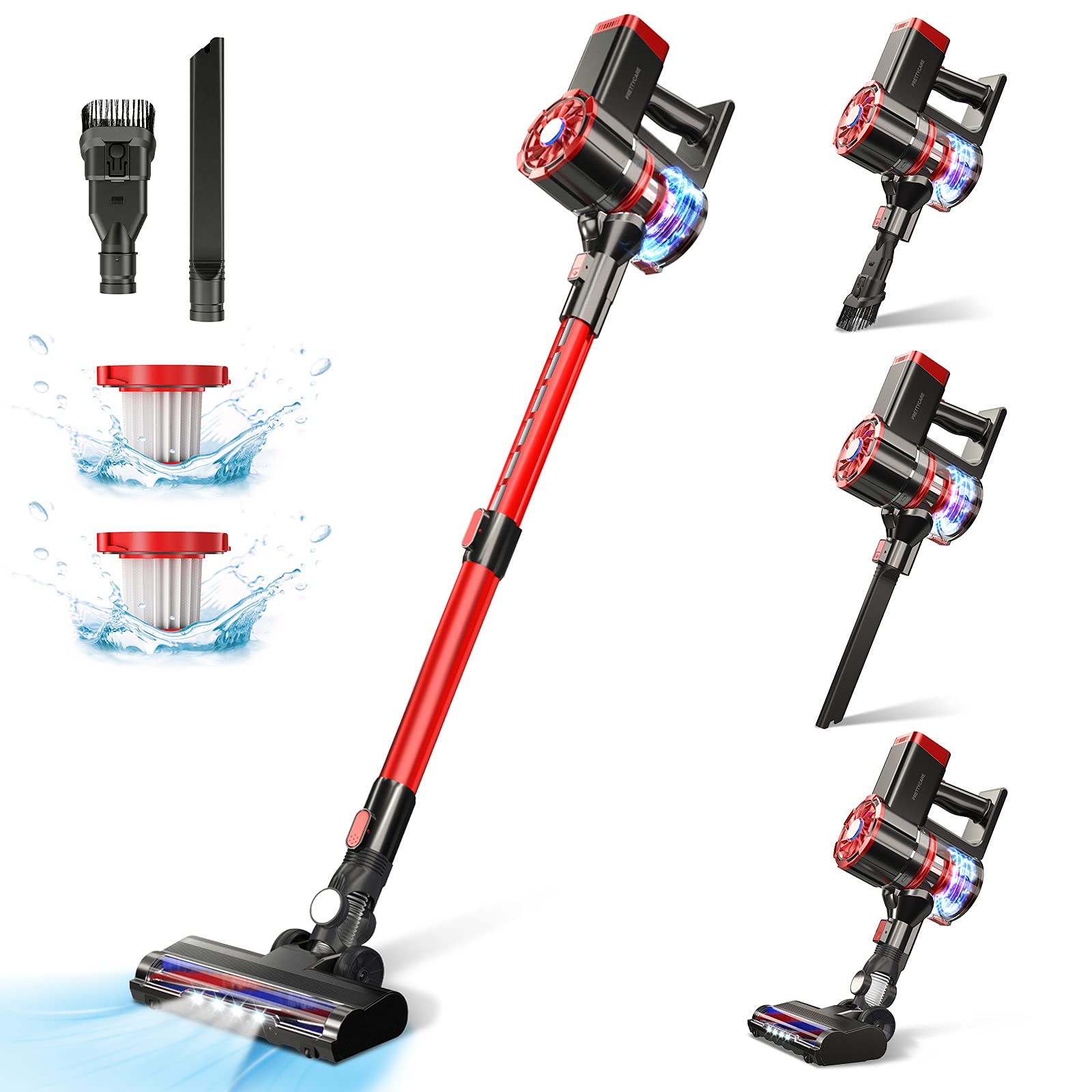 PRETTYCARE Cordless Vacuum Cleaner - Powerful 6-in-1 Stick Vacuum with 35min Runtime & Detachable Battery, Lightweight & Quiet for Hardwood Floors, Carpets & Pet Hair (Model W100) - Perfect for Home Cleaning, Quick Pickups & Pet Owners