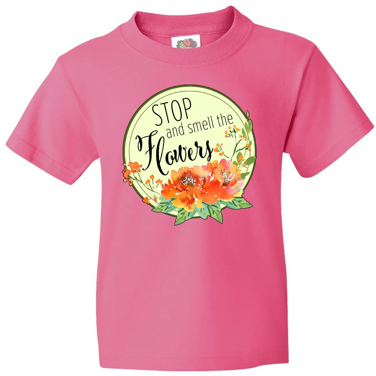 Inktastic Stop and Smell The Flowers Watercolor Youth T-Shirt - Soft Cotton Tee for Kids, Floral Design, Comfortable Casual Wear for School, Playdates & Outdoor Activities