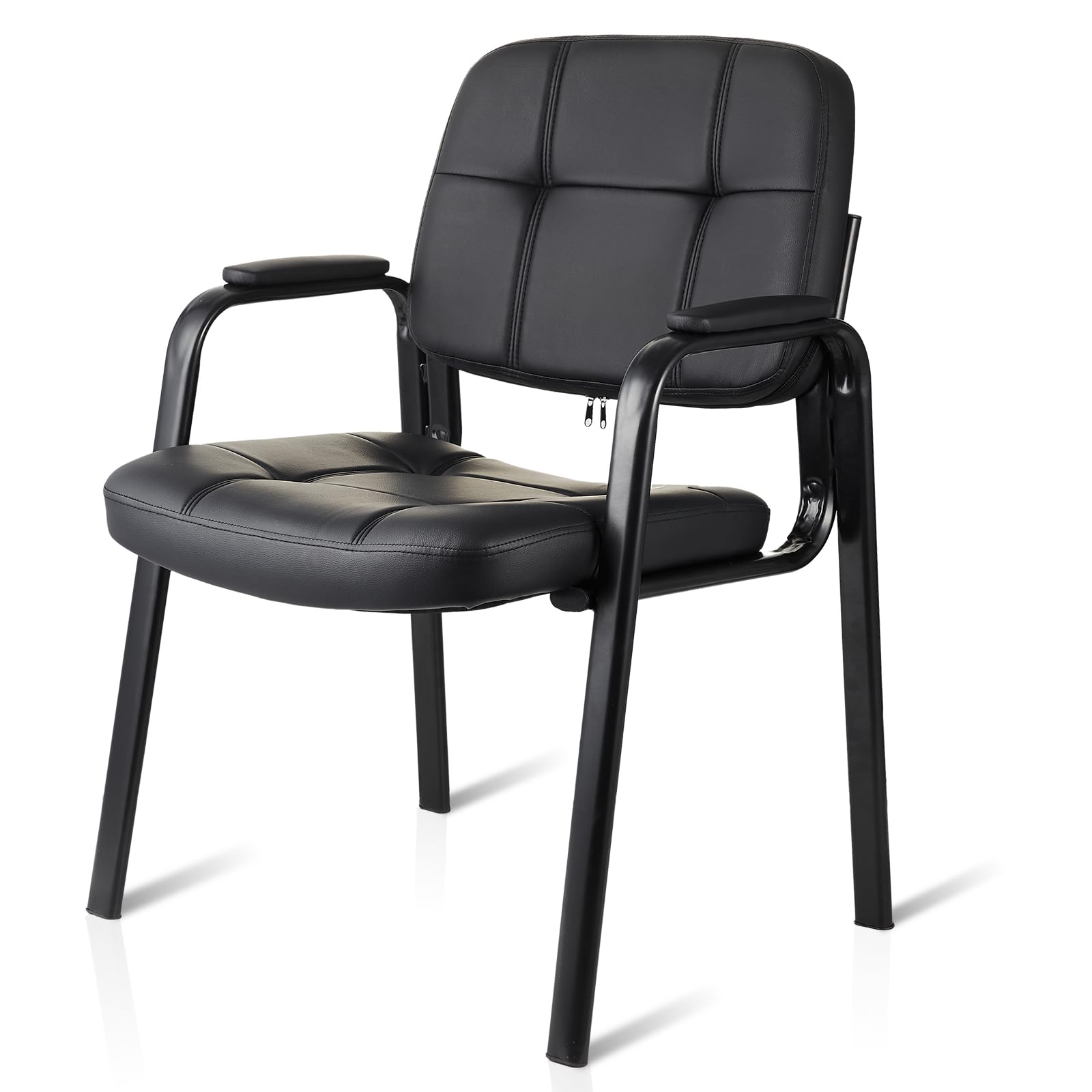 Premium CLLATINA Leather Waiting Room Chairs - Padded Arm Guest Chairs for Office Reception, Conference Room & Lobby - Black Leather Seat with No Wheels - Perfect for Clinics, Hotels & Corporate Spaces