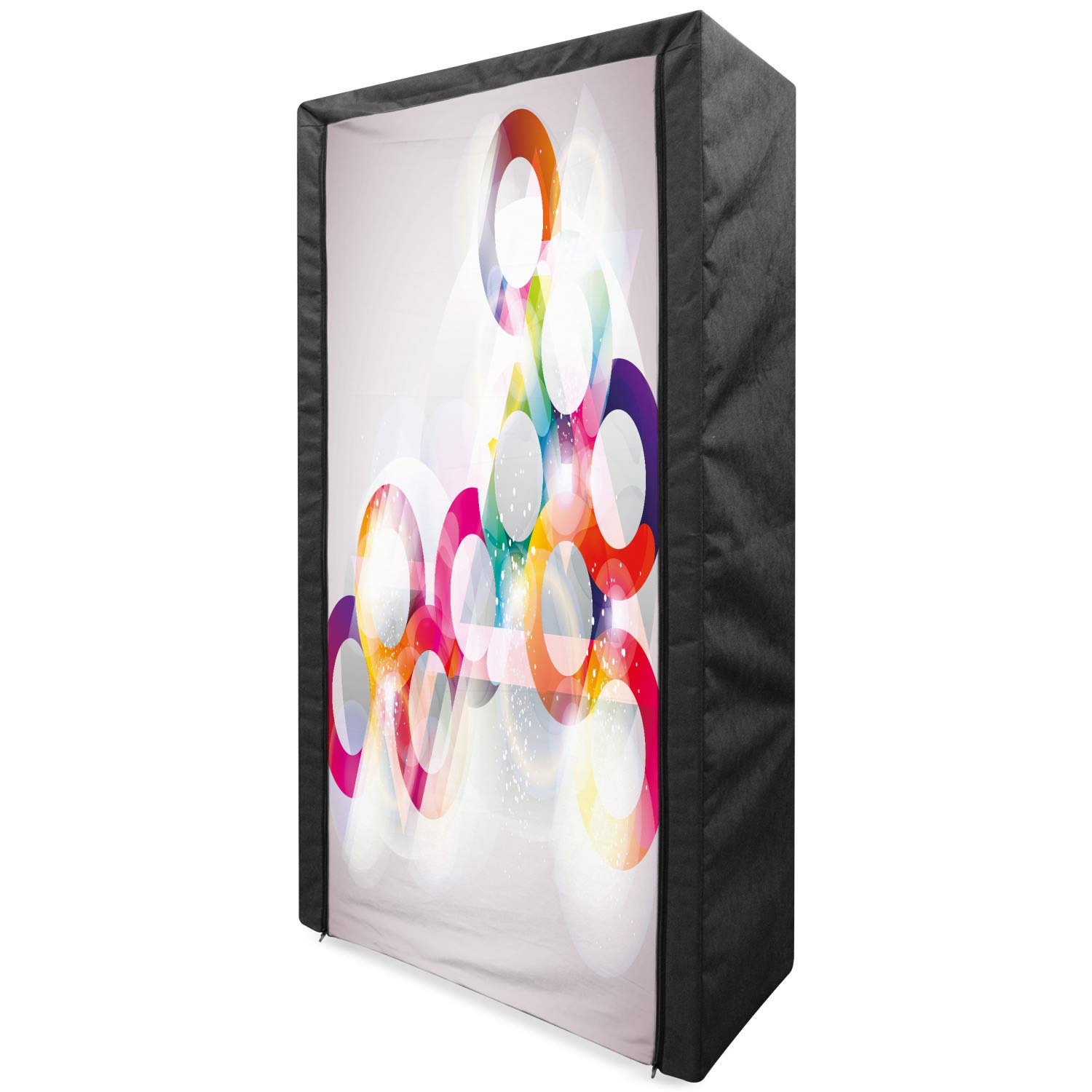Ambesonne Abstract Portable Fabric Wardrobe - Circular Gradient Bubble Art Print Clothing Organizer with Shelves, 33.5 Inch, Purple & Orange - Perfect for Bedroom Closet Storage, Dorm Organization & Travel Garment Storage