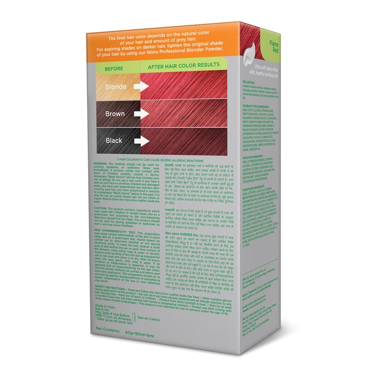 Nisha Creme Permanent Hair Color - Flame Red for 100% Grey Coverage, Silky Shiny Long-Lasting Hair Dye with Ultra Soft Deep Shine (Pack of 1) | Salon-Quality At-Home Hair Coloring for Vibrant Red Tones