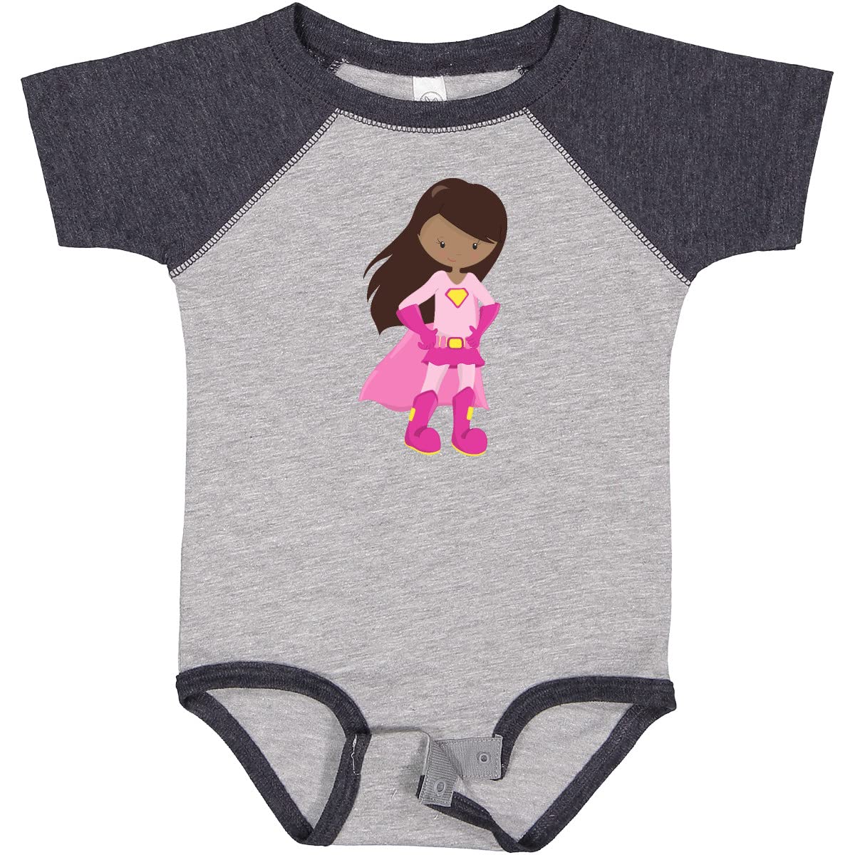 Inktastic African American Superhero Girl with Pink Cape Baby Bodysuit - Cute Outfit for Infants, Toddler Superhero Costume, Birthday & Halloween Gift