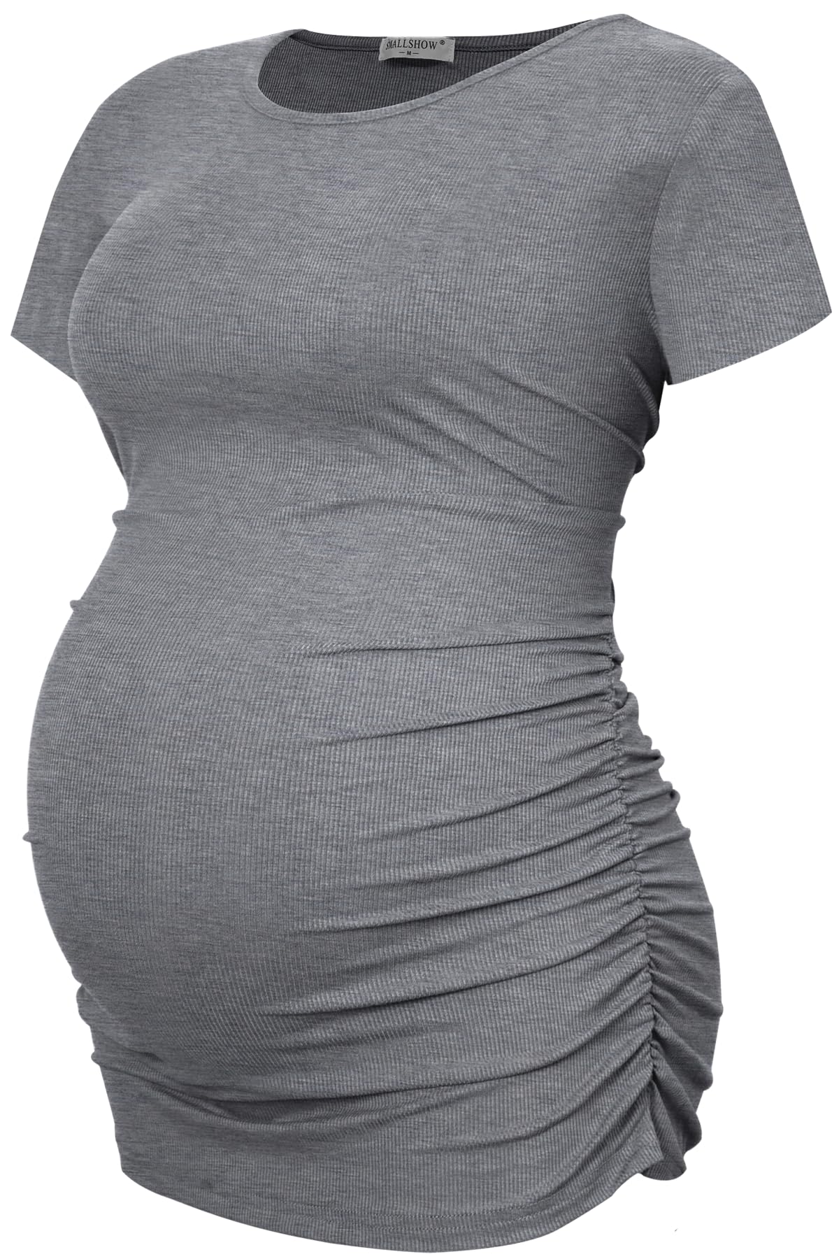 Smallshow Women's Maternity Shirts - Stretchy Ribbed Ruching Pregnancy Tops (3-Pack) for Comfort & Style - Perfect for Work, Casual Wear & Nursing