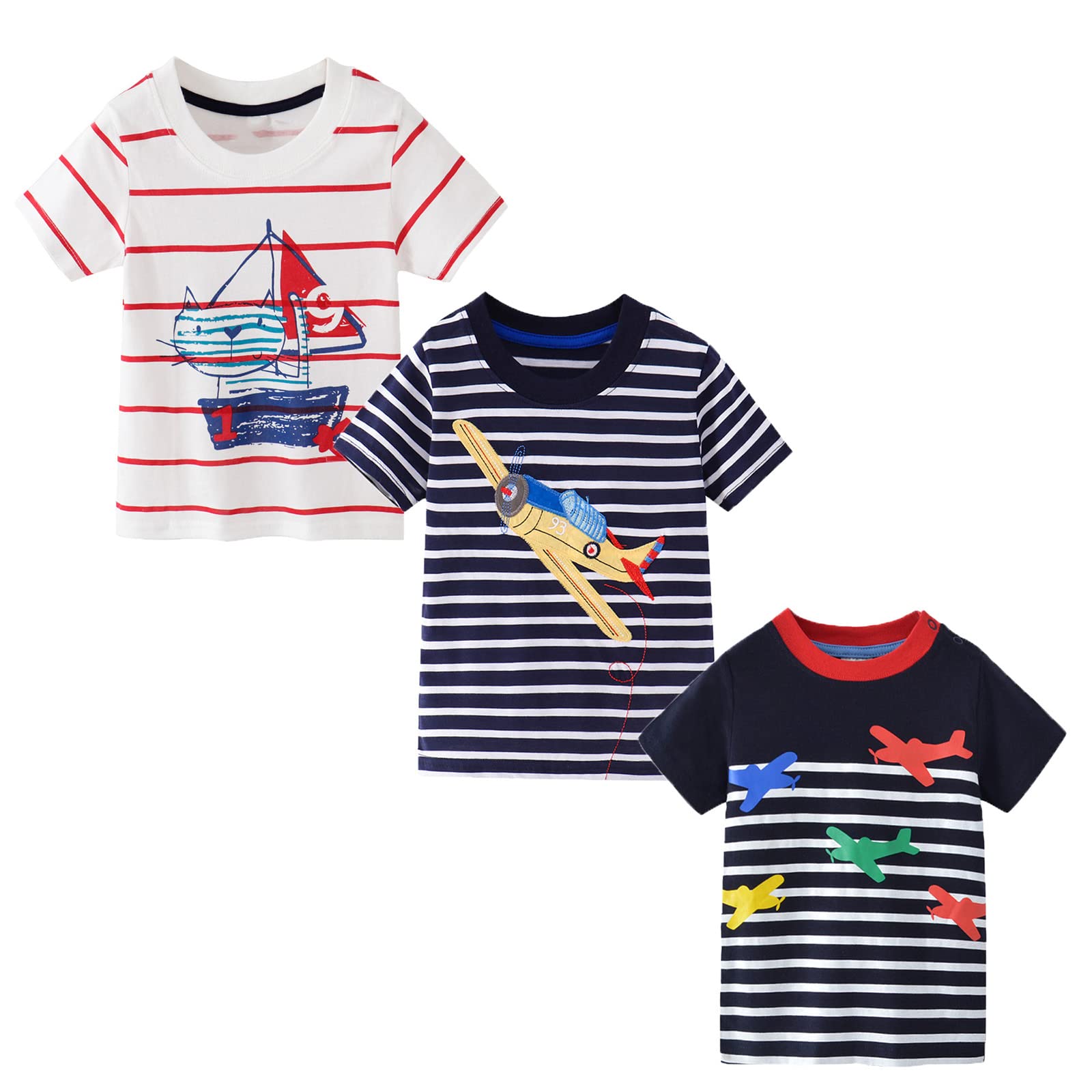 SERENYOU Boys Graphic Cotton T-Shirts 3-Pack for Summer Play
