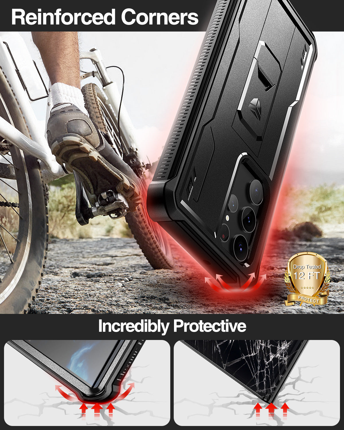 **Dexnor Heavy Duty Shockproof Rugged Case for Samsung Galaxy S22 Ultra with Built-in Kickstand & Screen Protector – Perfect for Outdoor, Work, and Travel**