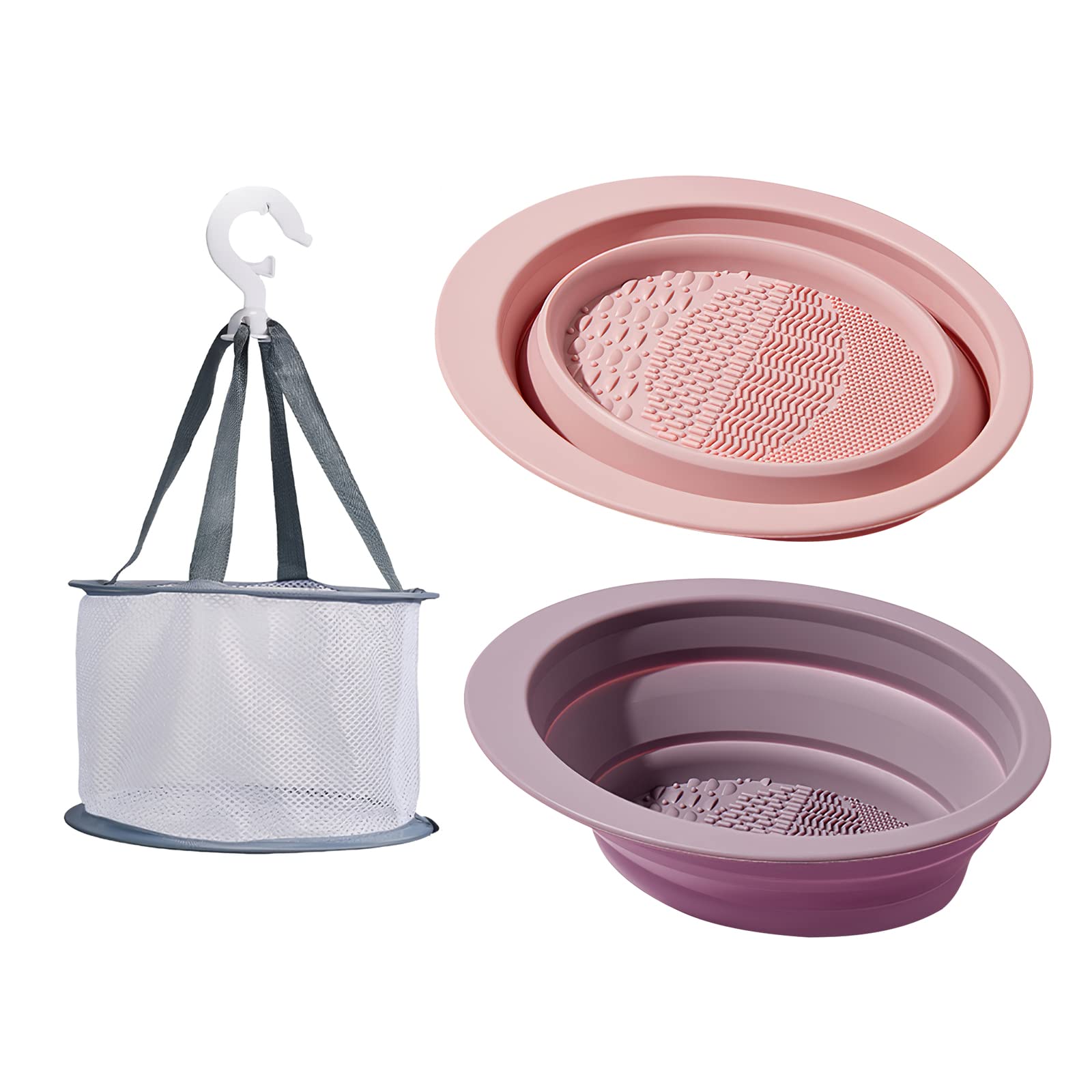 **3-Pack Silicone Makeup Brush Cleaner Set with Hanging Drying Pocket & Foldable Cleaning Bowl – Professional Makeup Brush Washing Mat for Cosmetics Tools – Perfect for Home, Salon & Travel Use**