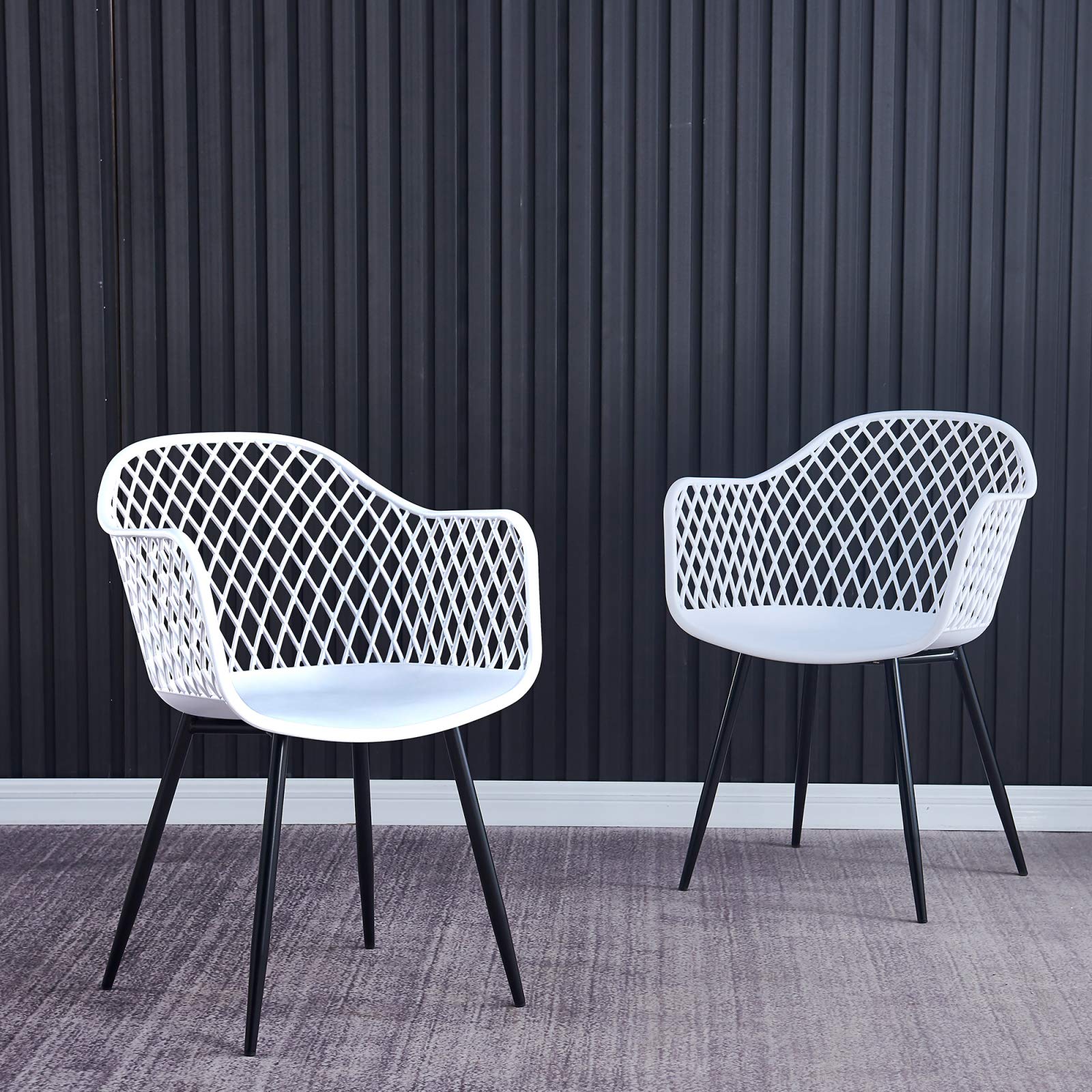Modern White Plastic Chairs Set of 2 - Durable Home Office & Dining Chairs, Lightweight Outdoor Accent Chairs for Patio, Living Room, Kitchen - Perfect for Small Spaces & Indoor/Outdoor Use