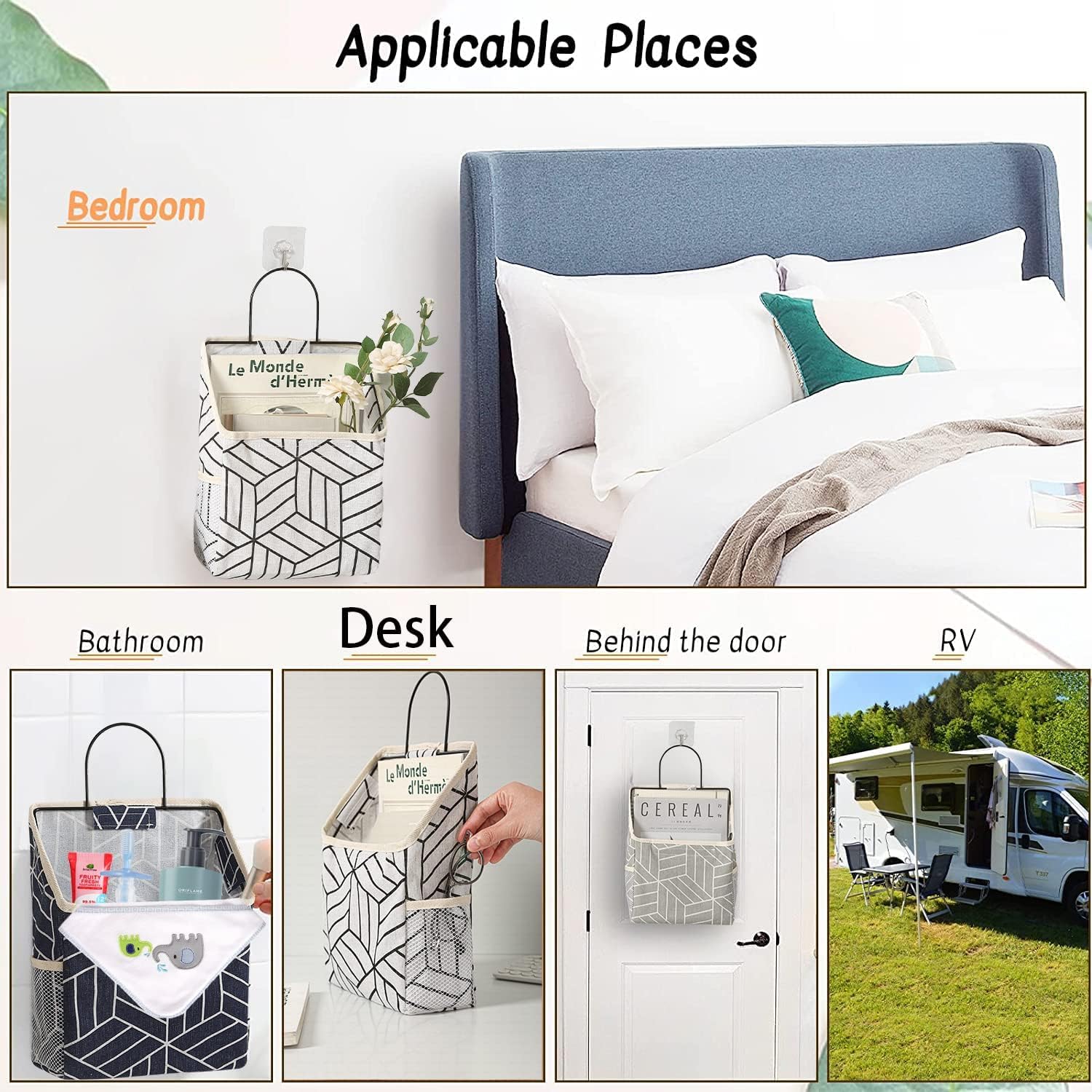 2-Pack Waterproof Over The Door Hanging Storage Bags - Closet Organizer with Linen Cotton Pockets for Home, Dorm, Bedroom & Bathroom | Space-Saving Solution for Shoes, Toys & Accessories