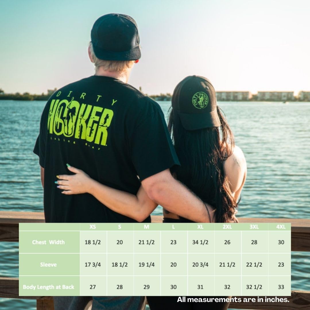 Dirty Hooker Fishing Shirts for Men & Women - Breathable Short Sleeve Cotton T-Shirts - UV Protection & Quick Dry - Perfect for Bass Fishing, Boat Trips & Outdoor Adventures