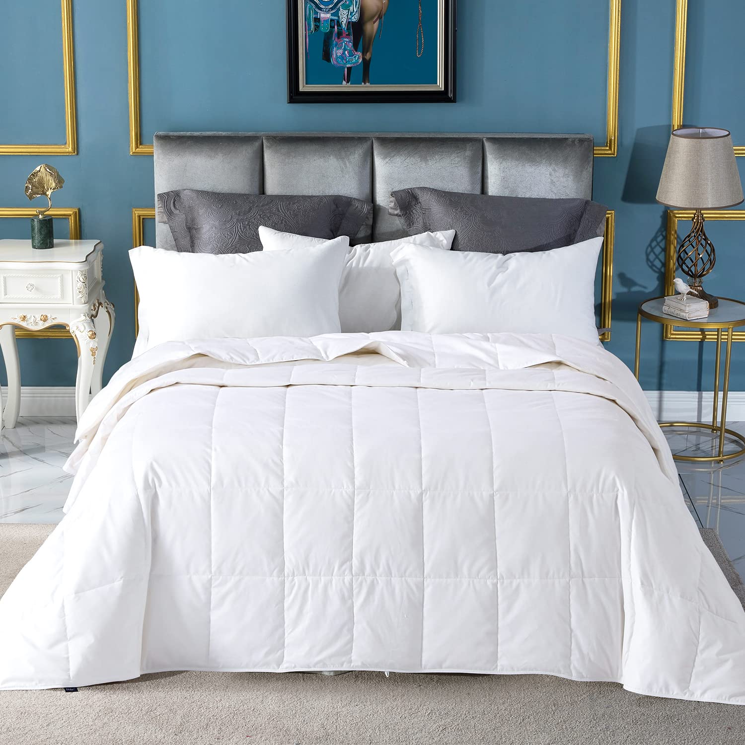 Globon Down Blanket - Ultra Lightweight Summer Comforter & Duvet Insert | Noiseless & Super Soft Queen Size (90x90 inches) | 10oz Fill Weight White Down Alternative | Perfect for Bedroom, Guest Room & Air Conditioning Use