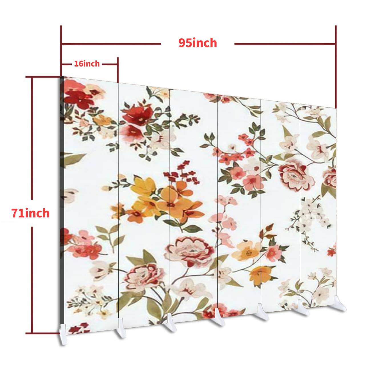 6-Panel Wooden Room Divider with Floral Print - Folding Privacy Screen, Dual-Sided Canvas Partition for Indoor Spaces | Perfect for Home Office, Bedroom Separation & Decorative Display