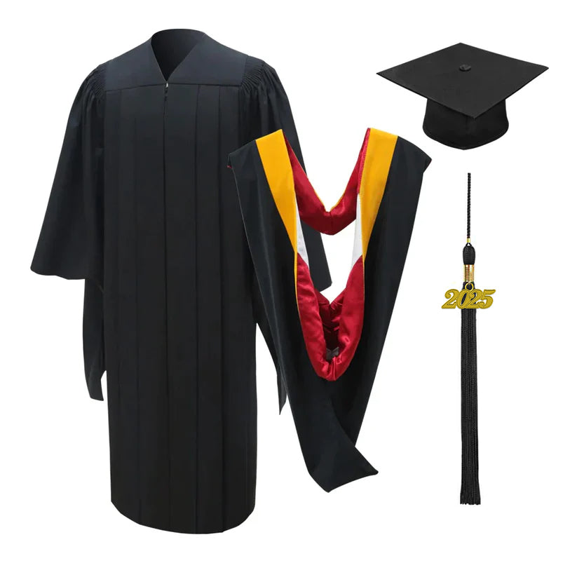 Premium Masters Graduation Cap & Gown Set with Tassel & Hood - Complete Faculty Regalia for Academic Ceremonies (Ideal for Graduation, Commencement & Formal Academic Events)