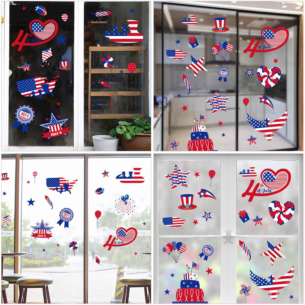 KESYOO 3-Pack Patriotic Window Decals - Waterproof American Flag Stickers for Independence Day & Memorial Day - USA Theme Vinyl Clings for Home, Car & Office Decor